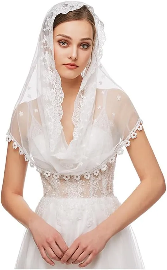 PRINCESS BRIDE Lace Mantilla Veil Vintage Floral Lace Scarf Triangle Wedding Veil Long Chapel Veils Catholic Mass Church