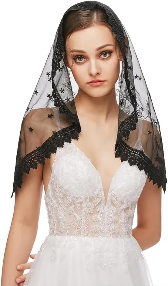 PRINCESS BRIDE Lace Mantilla Veil Vintage Floral Lace Scarf Triangle Wedding Veil Long Chapel Veils Catholic Mass Church
