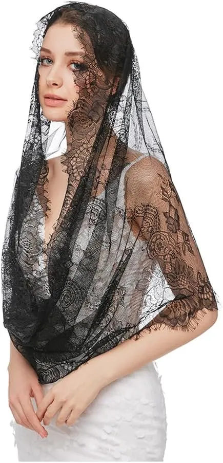 PRINCESS BRIDE Lace Mantilla Veil Vintage Floral Lace Scarf Triangle Wedding Veil Long Chapel Veils Catholic Mass Church