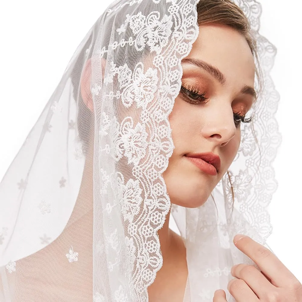 PRINCESS BRIDE Lace Mantilla Veil Vintage Floral Lace Scarf Triangle Wedding Veil Long Chapel Veils Catholic Mass Church