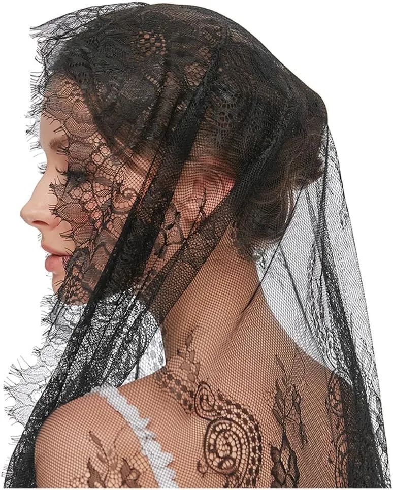 PRINCESS BRIDE Lace Mantilla Veil Vintage Floral Lace Scarf Triangle Wedding Veil Long Chapel Veils Catholic Mass Church