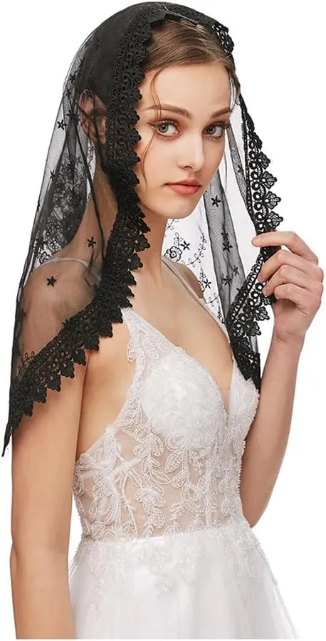 PRINCESS BRIDE Lace Mantilla Veil Vintage Floral Lace Scarf Triangle Wedding Veil Long Chapel Veils Catholic Mass Church