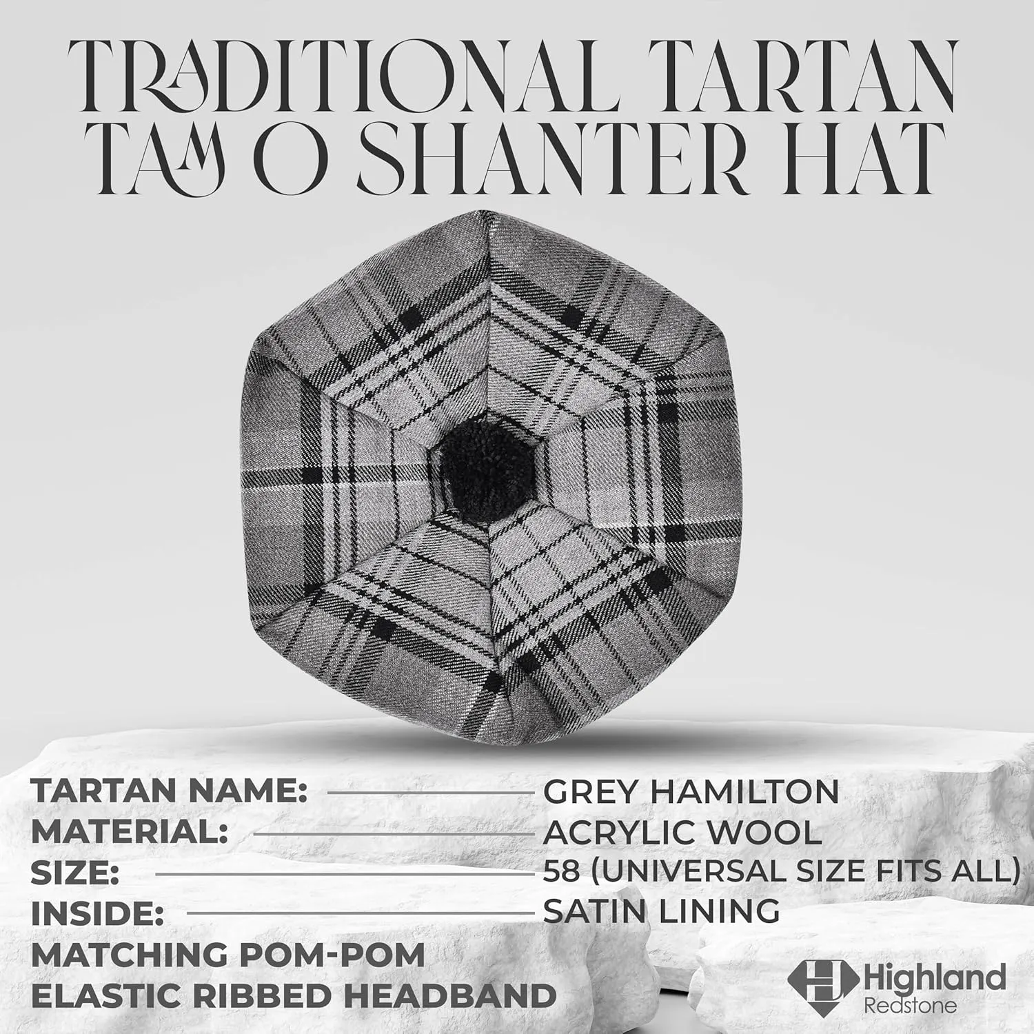 Scottish Hat Tam o Shanter Scottish Bonnet Tartan hat Acrylic Wool with Pompom