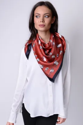 Silk Carre´Winter Animals Caribou Herd - Aurora Red