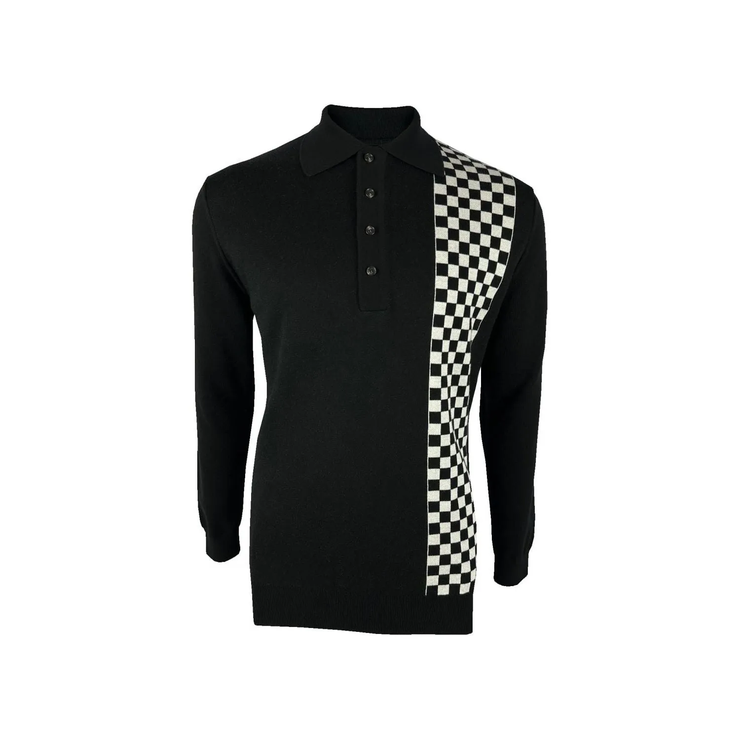 Ska & Soul - Weller Chequerboard Fine Gauge Long Sleeve Knit - Polo