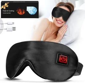 Sleep Eye Mask with Heat and Cooling for Dry Eyes Migraines, USB Electric Heated Eye Mask for Sleeping Meditation Travel Gifts for Women & Men (Black)