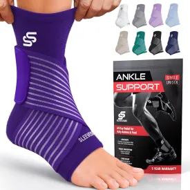 Sleeve Stars Ankle Brace for Sprained Ankle, Plantar Fasciitis Relief Ankle Support for Women, Ankle Compression Sleeve w/ Strap (Single/Dark Purple)