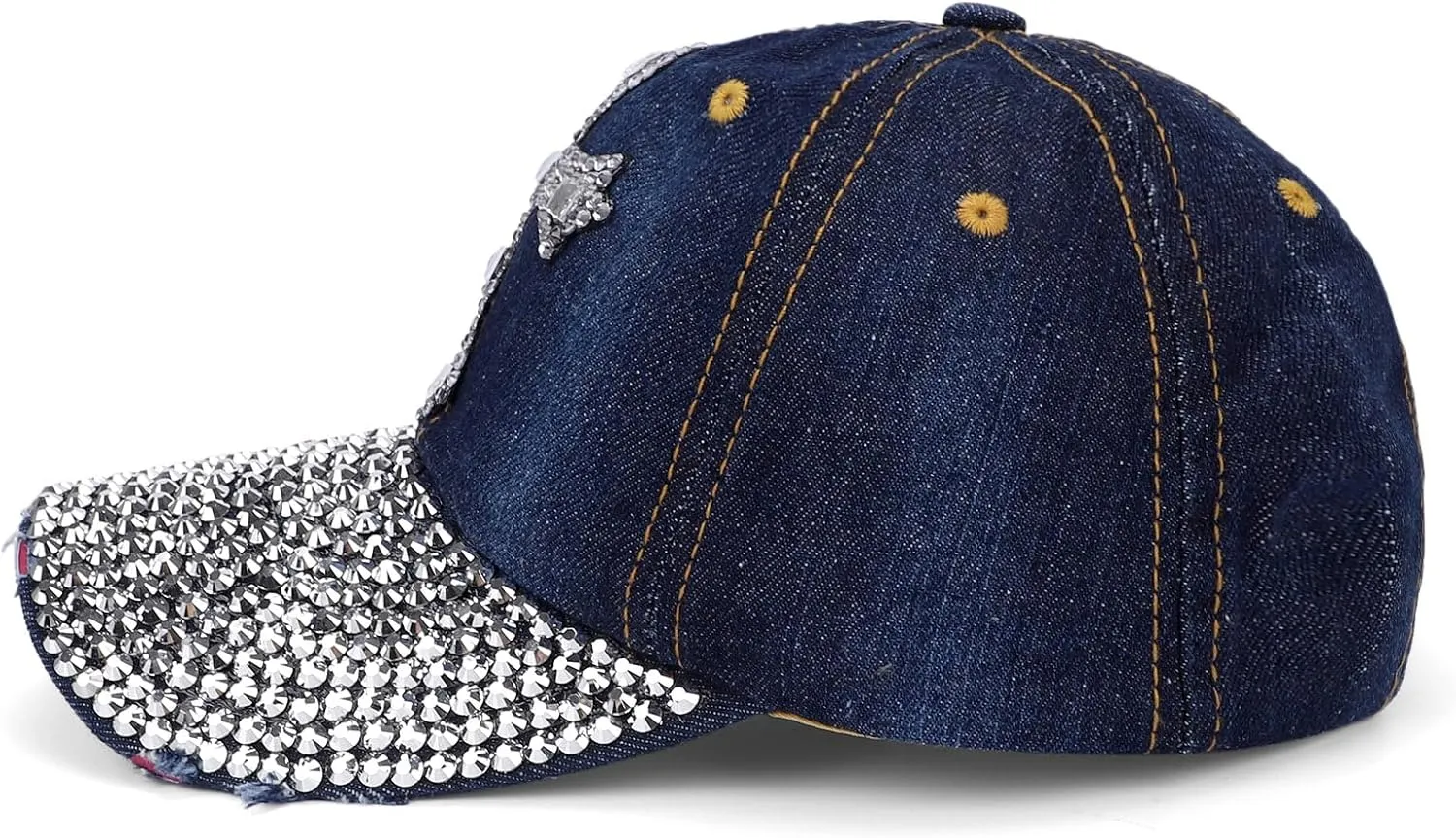 Song Qing Jean Snapback Hat Women Men Bling Cross Rhinestones Denim Baseball Cap