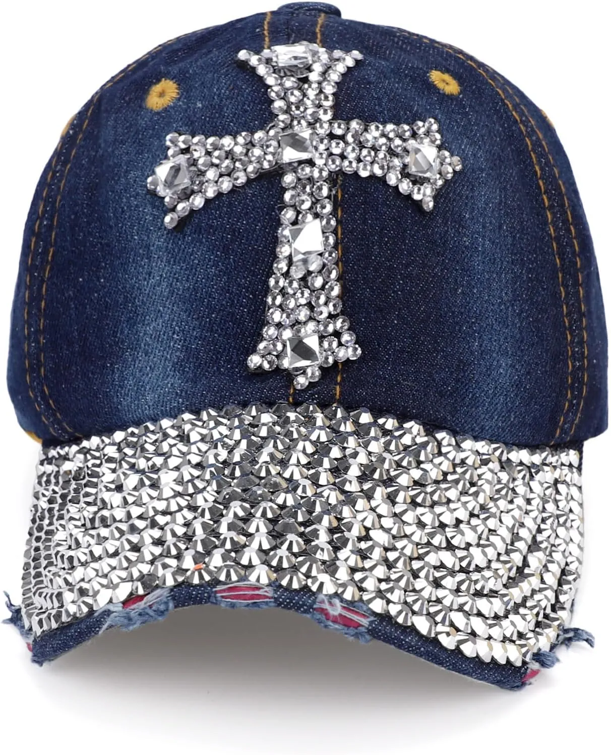 Song Qing Jean Snapback Hat Women Men Bling Cross Rhinestones Denim Baseball Cap