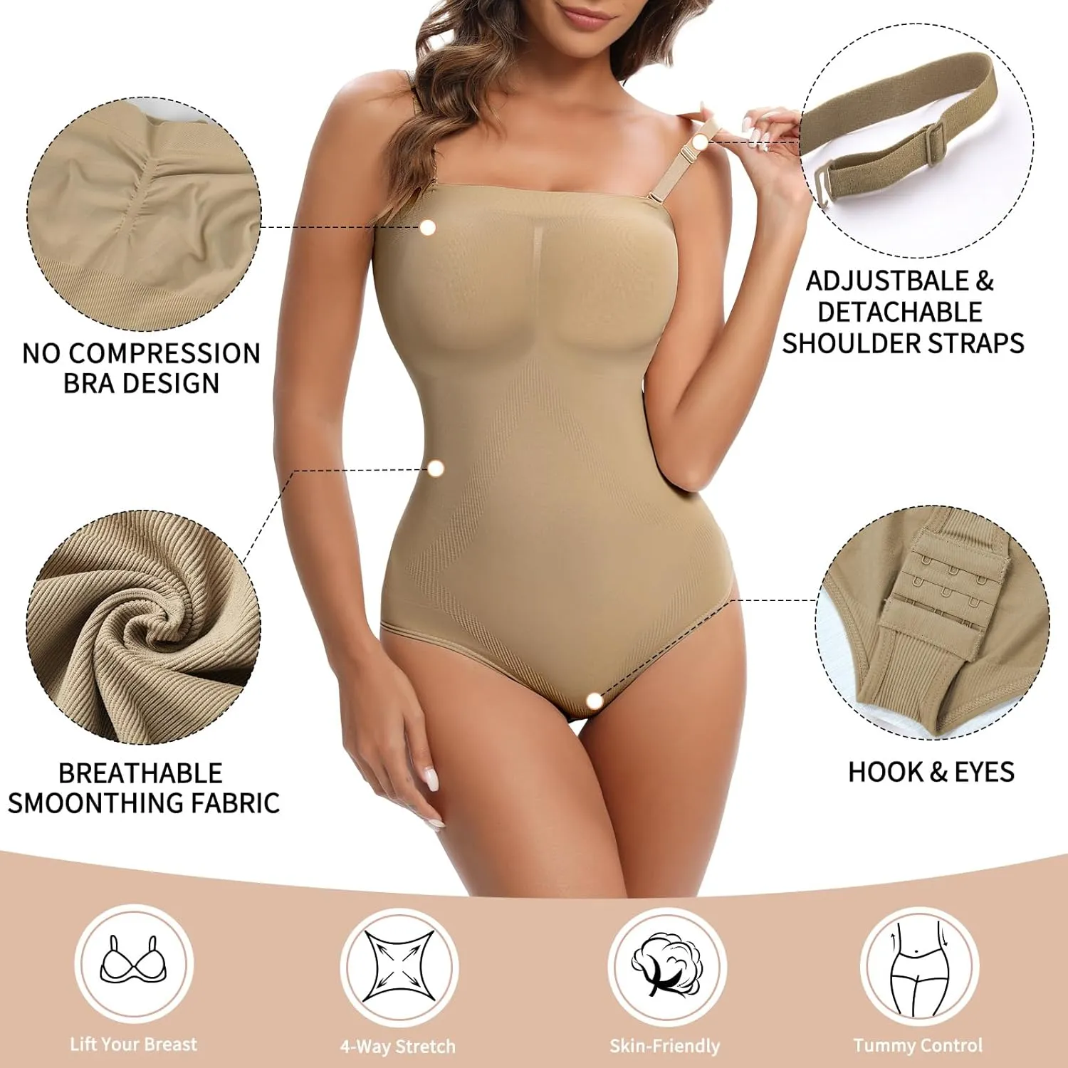 Strapless Shapewear for Women, Tummy Control Triangle Bodysuit, Seamless Sculpting Body Shaper Tank Top
