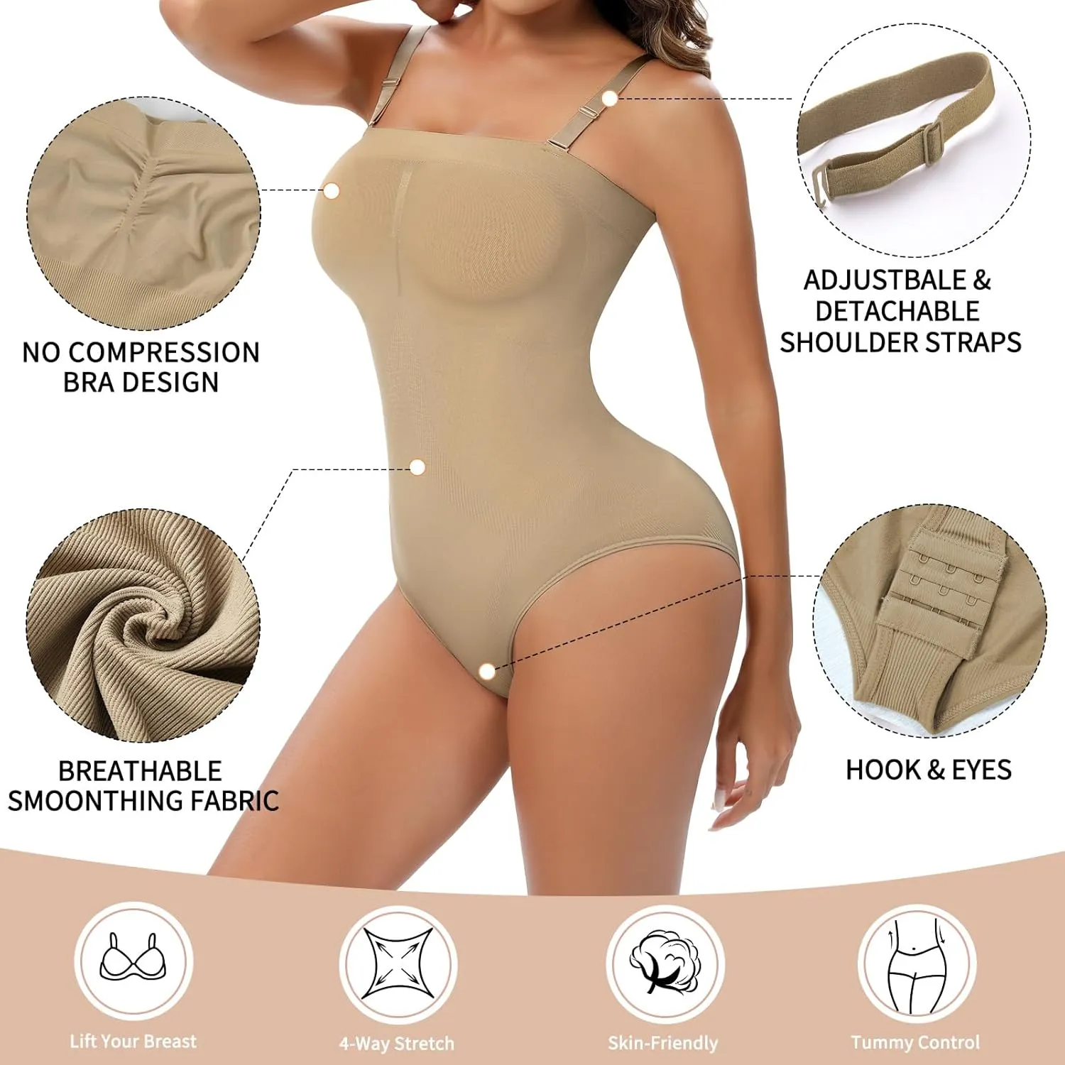 Strapless Shapewear for Women, Tummy Control Triangle Bodysuit, Seamless Sculpting Body Shaper Tank Top