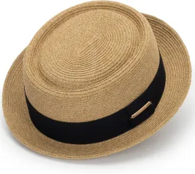 Straw Boater Hat for Women Men, Foldable Flat Brim Panama Hat, Beach Sun Hat UV-Protection, Fedora Derby Pork-Pie Hat
