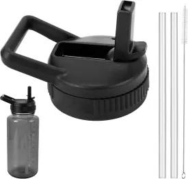 Straw Lid Compatible with Nalgene Water Bottles 32 OZ, BPA-Free Straws Lid with Handle for Nalgene Wide Mouth, Replacement Bottle Cap Accessories with 2 Straws and 1 Straw Brush