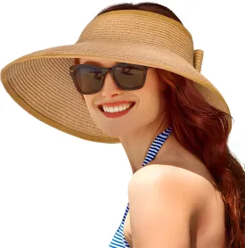 Sun Visor Hats for Women, Summer Packable Straw Beach Hat UV Protection 2025, Women's Ponytail Hat, Foldable Travel