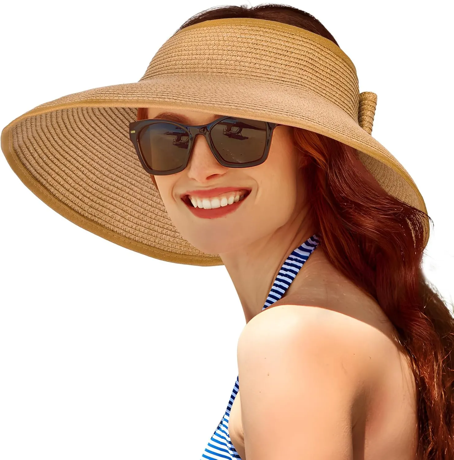 Sun Visor Hats for Women, Summer Packable Straw Beach Hat UV Protection 2025, Women's Ponytail Hat, Foldable Travel