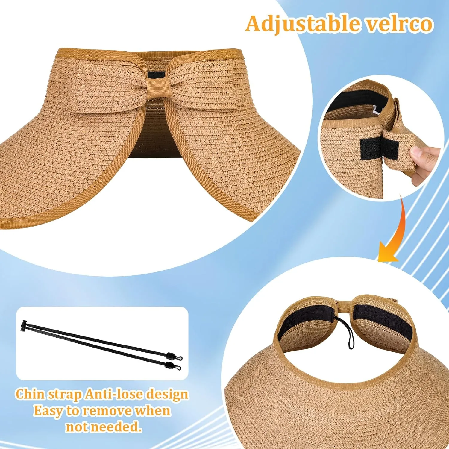 Sun Visor Hats for Women, Summer Packable Straw Beach Hat UV Protection 2025, Women's Ponytail Hat, Foldable Travel