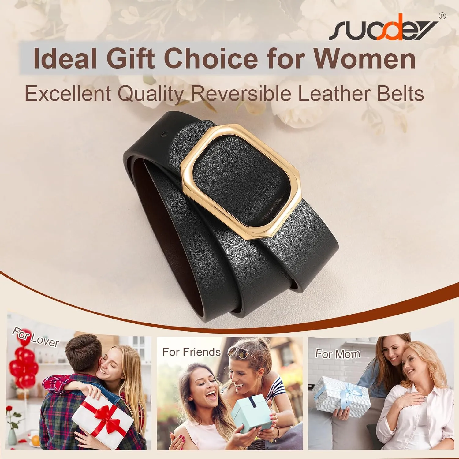 SUOSDEY Women Reversible Leather Belt for Jeans Pants Dresses Ladies Waist Belt, 1.3" Width