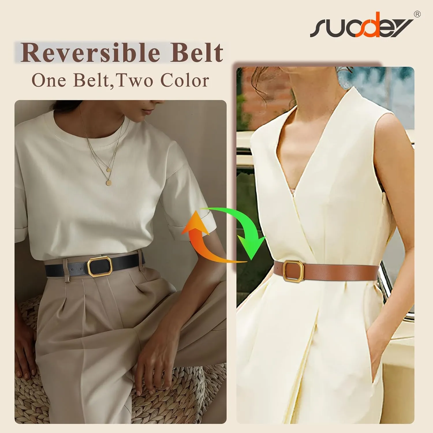 SUOSDEY Women Reversible Leather Belt for Jeans Pants Dresses Ladies Waist Belt, 1.3" Width