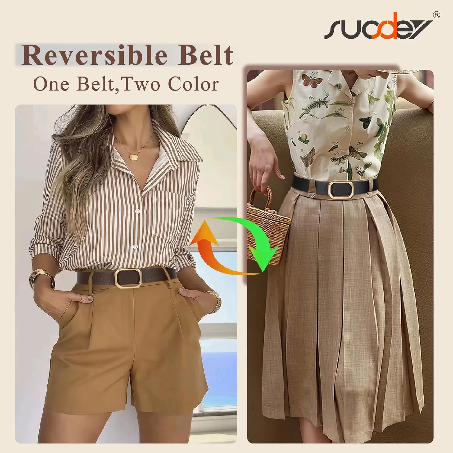 SUOSDEY Women Reversible Leather Belt for Jeans Pants Dresses Ladies Waist Belt, 1.3" Width