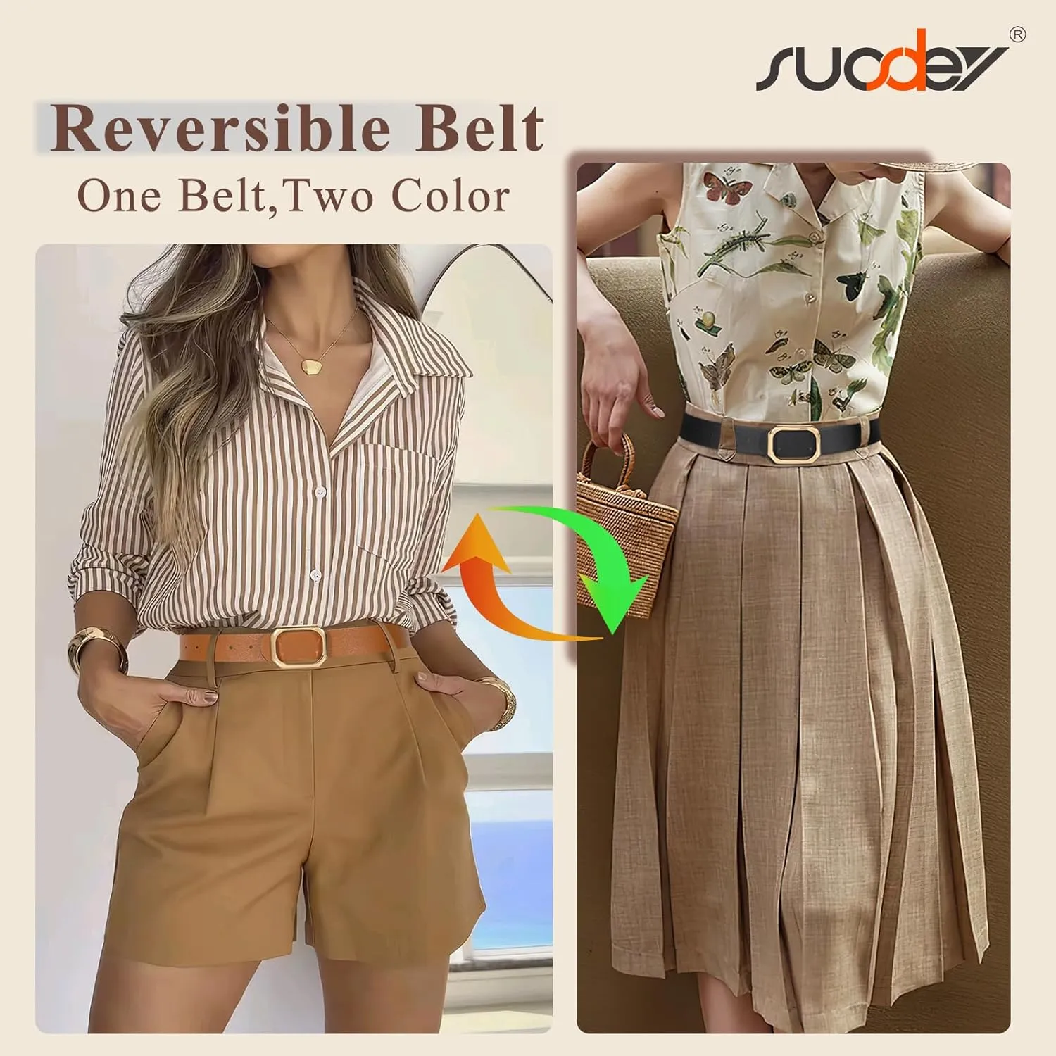 SUOSDEY Women Reversible Leather Belt for Jeans Pants Dresses Ladies Waist Belt, 1.3" Width
