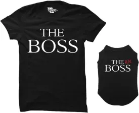 The Boss/The Real Boss Matching Dog Shirt & Women's T-Shirt (Black, Medium Womens/X-Small Dog)