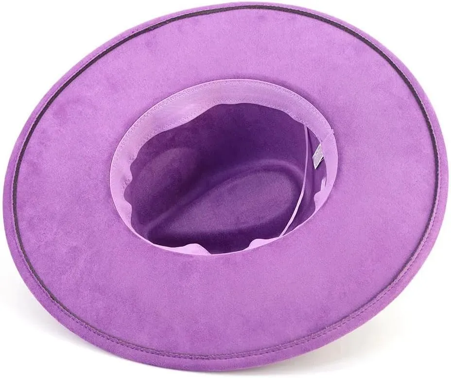 Unisex Big Wide Brim Suede-Like Fedora Hat - Concave Top Design Handpainted Party Church Wedding Hat