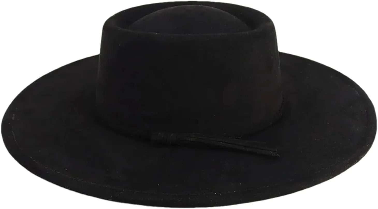 Unisex Big Wide Brim Suede-Like Fedora Hat - Concave Top Design Handpainted Party Church Wedding Hat