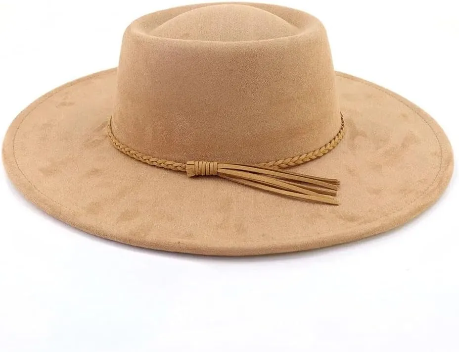 Unisex Big Wide Brim Suede-Like Fedora Hat - Concave Top Design Handpainted Party Church Wedding Hat