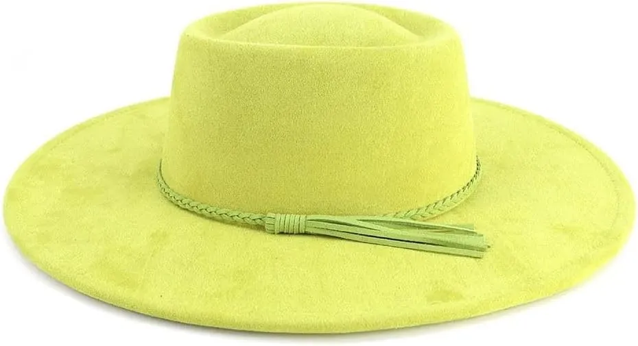 Unisex Big Wide Brim Suede-Like Fedora Hat - Concave Top Design Handpainted Party Church Wedding Hat