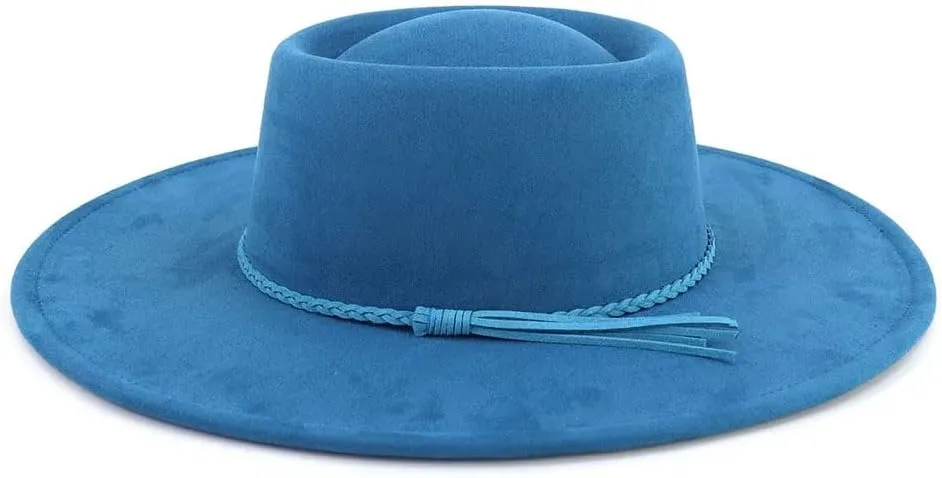 Unisex Big Wide Brim Suede-Like Fedora Hat - Concave Top Design Handpainted Party Church Wedding Hat
