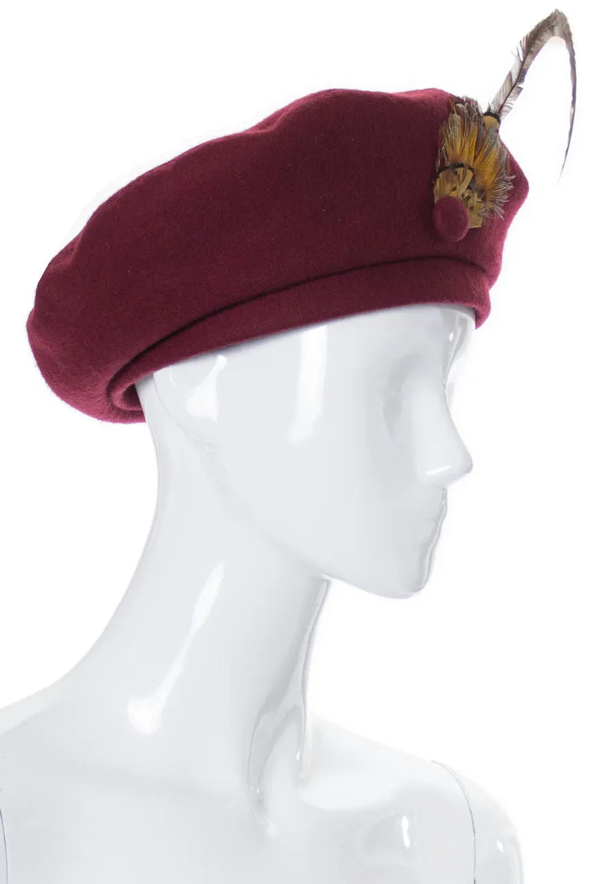 Vintage Adolfo II wool beret hat with feather