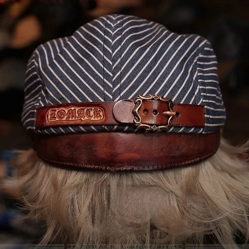 Vintage Striped Leather Beret for Men - Casual and Stylish