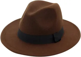 Women Vintage Wide Brim Fedora Hat with Belt Buckle Men Women Wide Brim Panama Hat Jazz Hat Cap