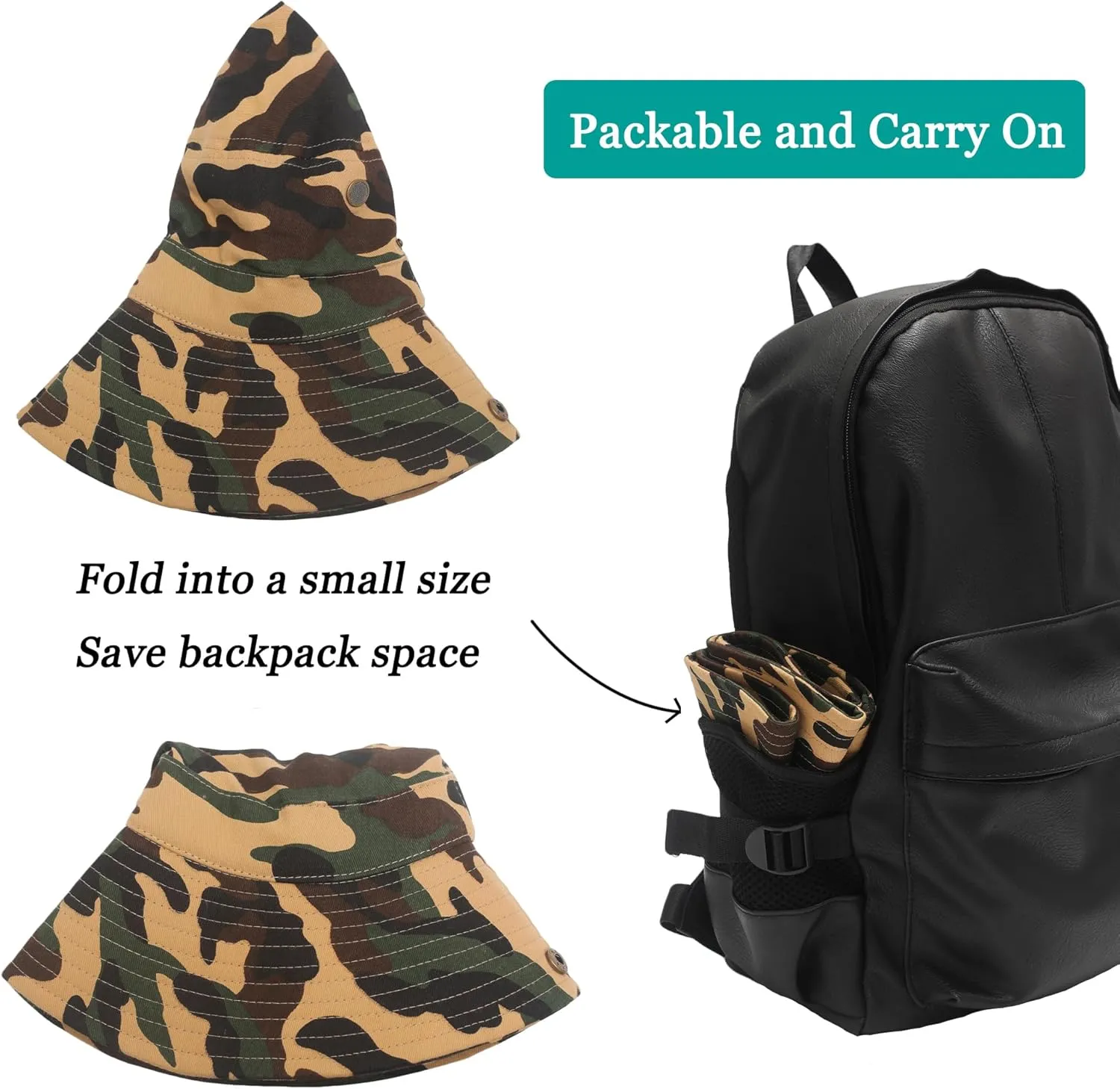 ZLYC Mens Waterproof Camo Sun Hat Wide Brim Packable Outdoor Mesh Fishing Bucket Hats