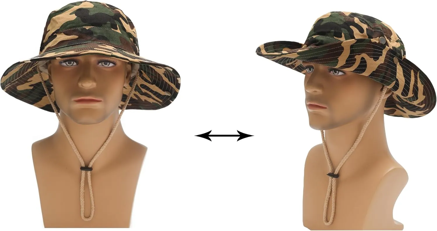 ZLYC Mens Waterproof Camo Sun Hat Wide Brim Packable Outdoor Mesh Fishing Bucket Hats