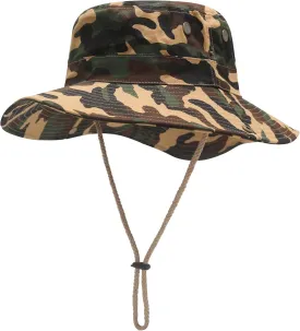 ZLYC Mens Waterproof Camo Sun Hat Wide Brim Packable Outdoor Mesh Fishing Bucket Hats