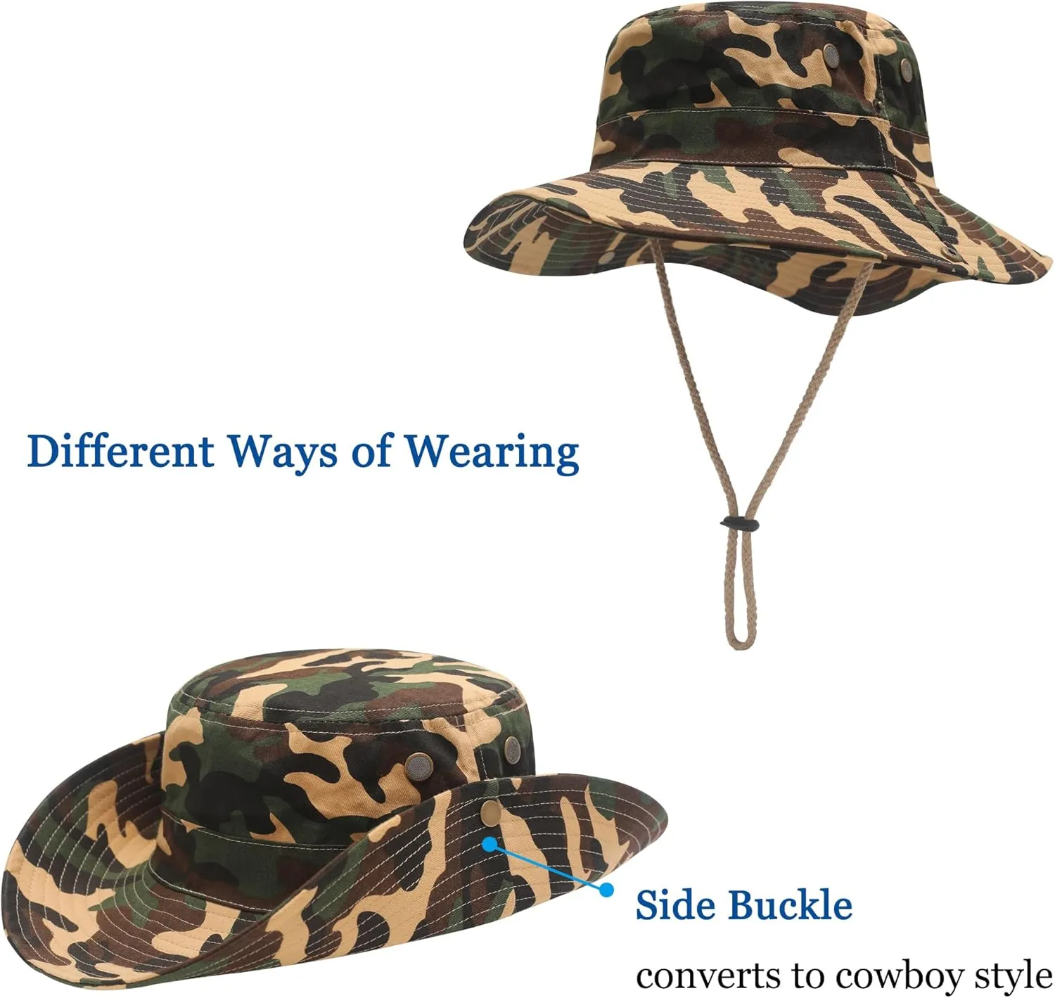 ZLYC Mens Waterproof Camo Sun Hat Wide Brim Packable Outdoor Mesh Fishing Bucket Hats